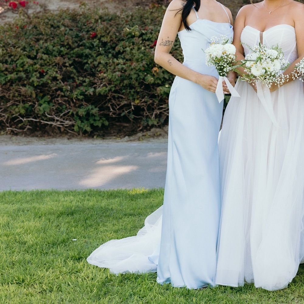 Birdy Grey Mia Convertible Dress in Mist Blue, Matte Satin